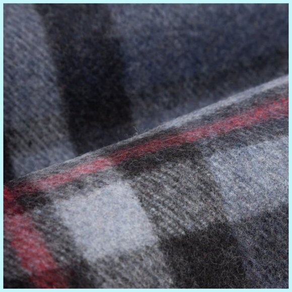 SCOTTISH IMPORT WOOL NWT THROW BLANKET Blue Grey Black Red Import Tomson Navy - Picture 3 of 11